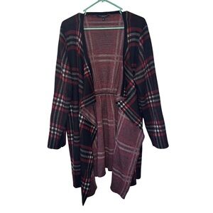 Signature Studio Black and Red Plaid Long Sleeve Open Front Cardigan